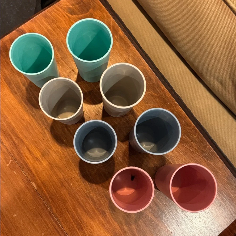 TUPPERWARE Tumblers Glasses Set of 8 Two Sizes 6” 5” Tall Colors Unbreakable